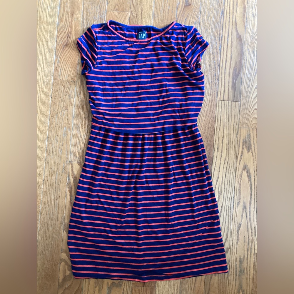 Gap Maternity Nursing Navy and Red Striped Dress Size Small